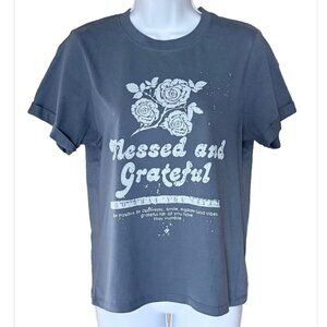 Womens Teens Inspiration Christian T-Shirt "Blessed and Grateful" Blue size S